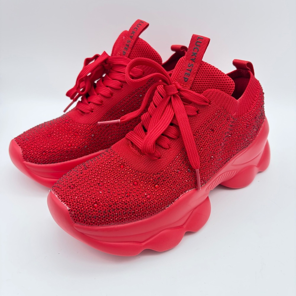 Maximalist Red Rhinestone Platform Sneakers Mob Wife Festival Glam Chunky W 6